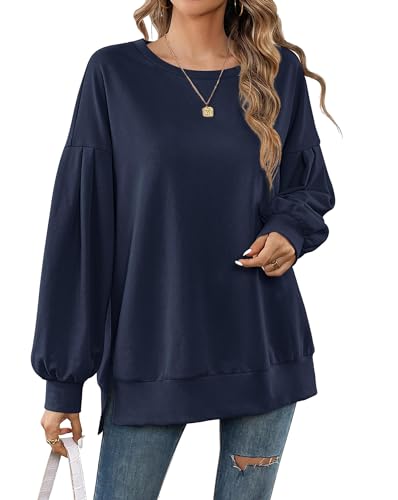 Florboom Damen Blusenshirt Longshirt Elegant Oberteil Locker Tshirt Sweatshirt, Blau L von Florboom