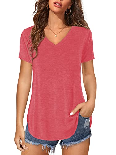 Florboom Damen Kurzarm T-Shirt Elegant Oberteile Casual V-Ausschnitt Shirts Sommer Top, Rosa S Florboom Damen Kurzarm T-Shirt Elegant Oberteile Casual V-Ausschnitt Shirts Sommer Top, Rosa S von Florboom