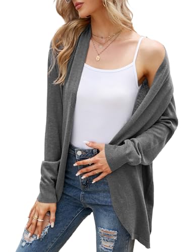 Florboom Damen Langarmshirt Cardigan Dünne Gestrickt Basic Longshirt Tops, Grau M von Florboom