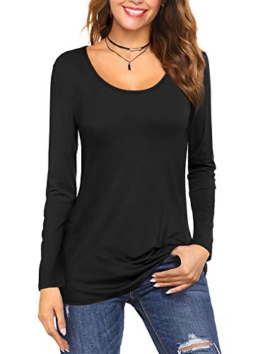 Florboom Damen Langarmshirt Rundhals T-Shirt Basic Shirt Longshirt Baumwolle Slim Fit Schwarz S von Florboom