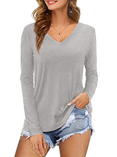 Florboom Damen Langarmshirt V-Ausschnitt Blusenshirt T-Shirt Tunika Bluse Grau S von Florboom