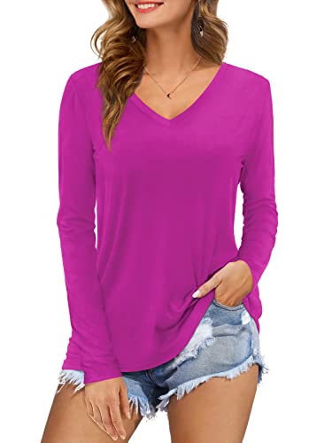 Florboom Damen Langarmshirt V-Ausschnitt Longsleeve T-Shirt Freizeit Basic Tops Lila S von Florboom