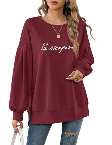 Florboom Damen Pullover Elegant Oversized Bluse Lockeres Shirt Sweatshirt, Weinrot XL von Florboom