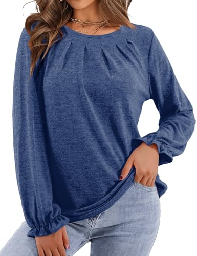 Florboom Damen Shirt Elegant Langarm Tops Basic Long Bluse Locker T-Shirt, Blau M von Florboom