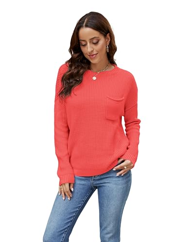 Florboom Damen Shirt Elegant Oberteil Langarm Shirts Oversized Pullover, Rot XL von Florboom