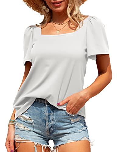 Florboom Damen T Shirt Sommer Kurzarm Oberteil Locker Basic Tops Weiß XL von Florboom
