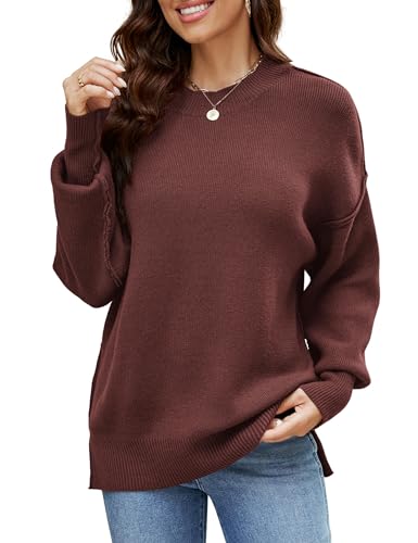 Florboom Damen Tshirt Strickpullover Elegant Langarm Shirts Casual Bluse Gestrickt Tuniken, Weinrot L von Florboom