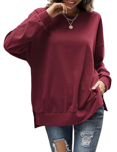 Florboom Klassischer Pullover Rundhalsausschnitt Langarm Damen Shirt Oberteile, Klaretrot M von Florboom