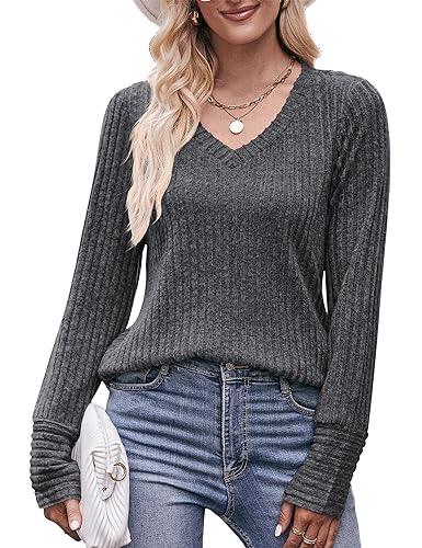 Florboom Longbluse Damen Langarmshirt Strickpullover Elegant Tunika Basic Shirts, Schwarz M von Florboom