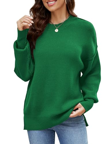 Florboom Longbluse Damen Strickpullover Gestrickt Langarm T-Shirt Elegant Top Sweaters Longshirt, Grün XL von Florboom