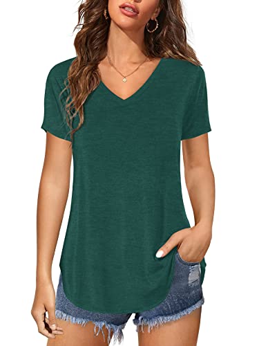 Florboom Longshirt Damen Kurzarm T-Shirt Sommer Baumwolle Tshirt, Armeegrün XXL von Florboom