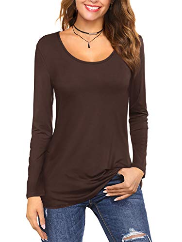 Florboom Longshirt Damen Langarm Bluse Braunes Oberteil Basic T Shirt O Neck Tshirt Summer Tops Braun L von Florboom