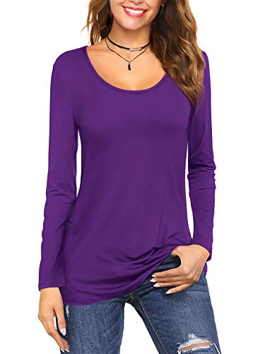 Florboom Longsleeve Damen Baumwolle Shirt Langarm Longshirt Einfarbige Tshirts Langes Oberteil Tops Lila M von Florboom