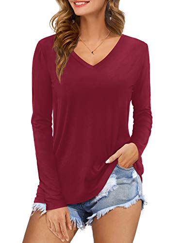 Florboom Oberteile Damen Langarm Blusenshirt T-Shirt Casual Bluse Shirt Basic Weinrot M von Florboom