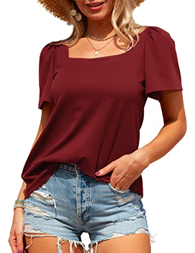Florboom Oberteil Damen Sommer Kurzarm Lose Tshirts Einfarbig Bluse Weinrot L Florboom Oberteil Damen Sommer Kurzarm Lose Tshirts Einfarbig Bluse Weinrot L von Florboom