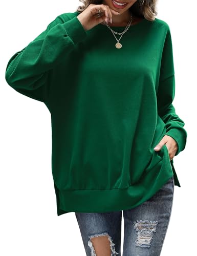 Florboom Pullover Damen Schlitz Rundhals Langarm Shirt Oberteile, Dunkelgrün L von Florboom