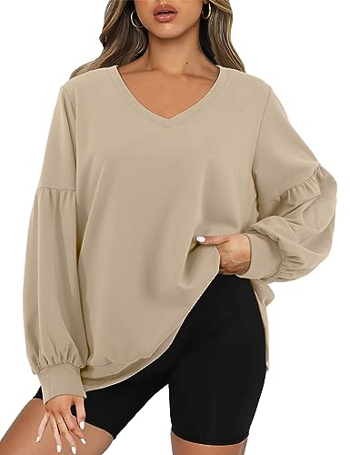 Florboom Shirt Damen Langarm Oversize Pullover Tops Elegant Bluse, Khaki XL von Florboom