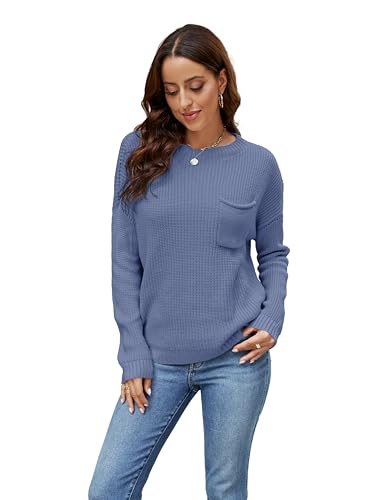 Florboom Shirt Damen Locker Langarm Elegant Oberteil Casual Tshirt Oversize Pulli, Blau S von Florboom