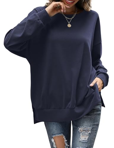 Florboom Shirt Damen Oberteile Elegant Rundhals Langarm Pullover Hochwertige, Marineblau M von Florboom