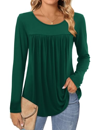 Florboom Shirts Damen Basic Rundhals Langarm Lockere Oberteile Tunika, Grün L von Florboom