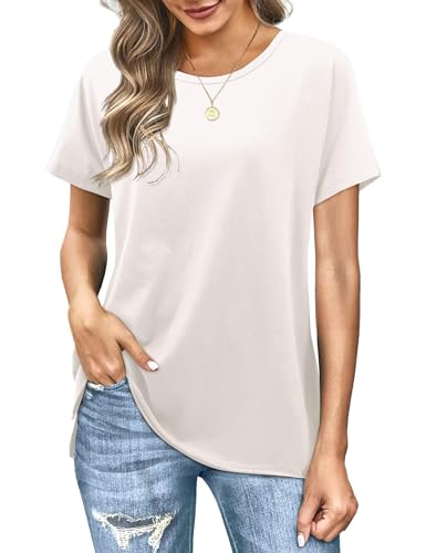 Florboom Shirts Damen Sommer Locker Rundhals Kurzarm Oberteile Tshirt Weiß XL von Florboom