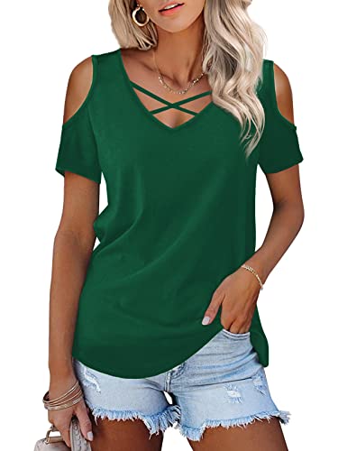 Florboom Sommer Oberteile Damen Kurzarm Shirts Einfarbige T-Shirts Off Shoulder Tunika, Dunkelgrün M Florboom Sommer Oberteile Damen Kurzarm Shirts Einfarbige T-Shirts Off Shoulder Tunika, Dunkelgrün M von Florboom