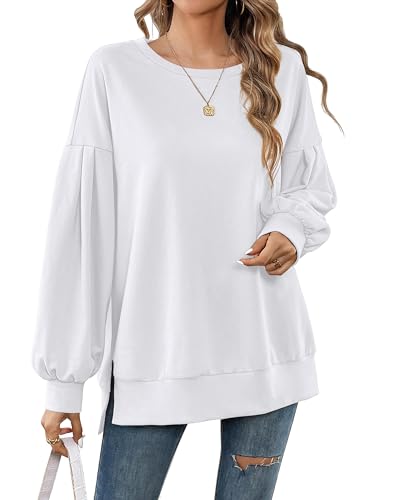 Florboom Sweatshirt Damen Lang Oberteil Oversize T Shirts Elegant Langarmshirt, Weiß S von Florboom