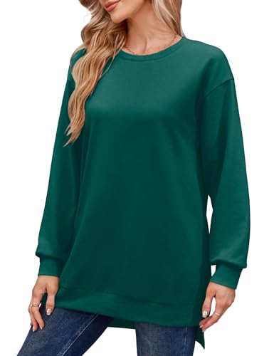 Florboom Sweatshirts Damen Langarm Rundhals Lang Shirt Elegant Oberteil, Grün S von Florboom