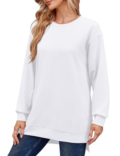 Florboom Sweatshirts Für Damen Langarmshirt Oversize Lang Bluse, Weiß M von Florboom