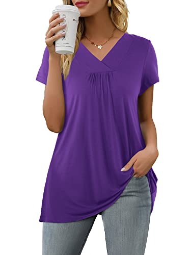 Florboom T Shirt Damen Kurzarm V Ausschnitt Blusen Sommer Locker Oberteile Tops Lila S von Florboom