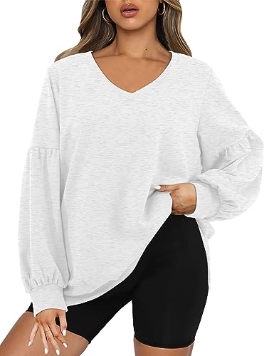 Florboom T-Shirt Damen Oversize Pullover Casual Langarmshirt Tunika, Grau S von Florboom