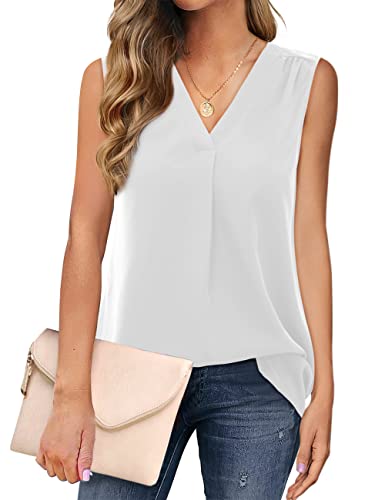 Florboom Tank Top Damen Sommer Hemdbluse Plissee Ärmellose Bluse Weite Longshirt Weiß L von Florboom