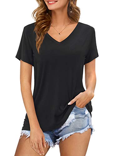 Florboom Tshirt Damen Kurzarm V Ausschnitt Oberteil Sommer Shirts Casual Longshirt Schwarz L von Florboom