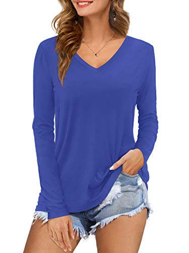 Florboom Tunika Damen Langarm Elegantes V Ausschnitt Oberteil Shirts Casual T-Shirt Blau XXL von Florboom