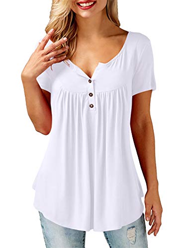Florboom Tunika Damen Sommer Oberteile Kurzarm T-Shirt V Ausschnitt Longshirt Elegant Blusen Shirt Weiß S von Florboom