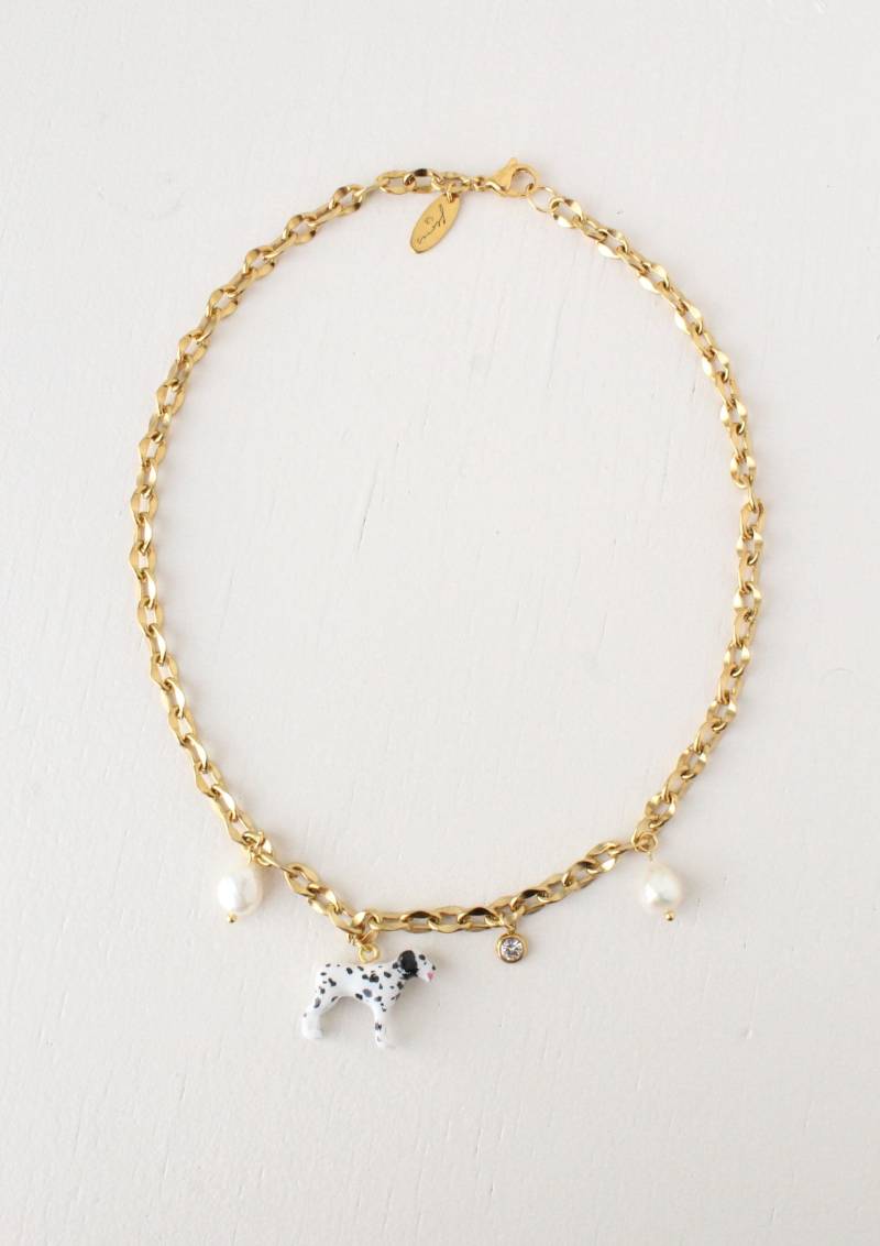 Dalmatiner Charms Halskette, Elegante Gold Perlen Anhänger, Zierliche Goldkette, Niedlicher Haustier Einzigartiges Geschenk Für Sie von FloresJewellery