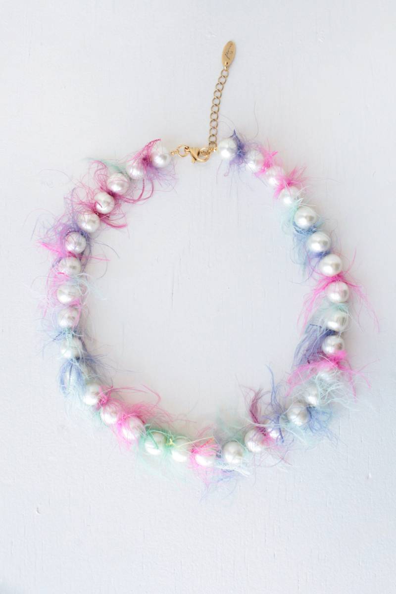 Regenbogen Perlenkette, Chunky Mohair Garn, Handgemachter Schmuck von FloresJewellery