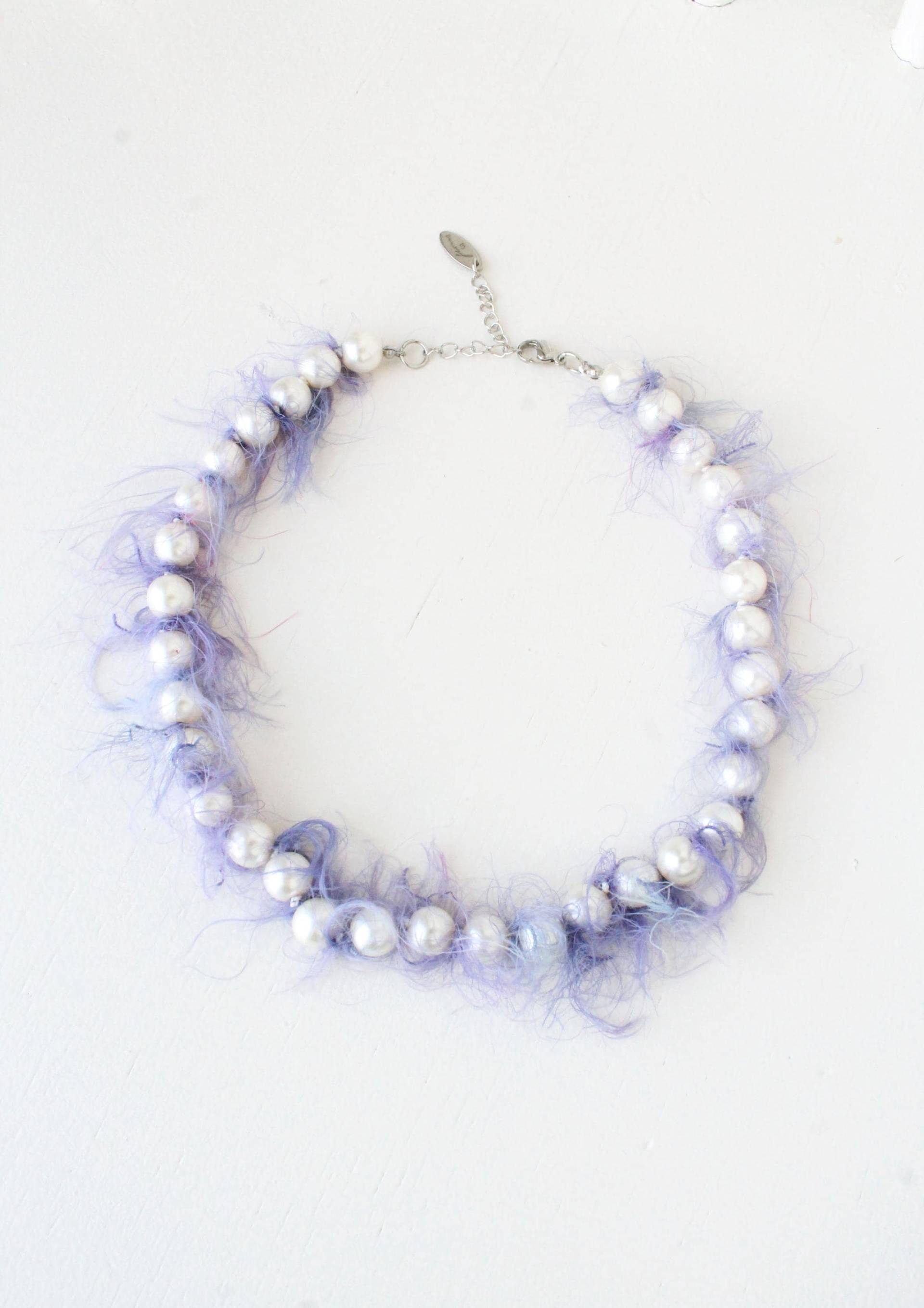 Vintage Geschwollene Perlenkette, Handgemachte Blaue Halskette, Premium-Halskette Mit Garn Und Mohair, Modeschmuck, Blaue Perlenhalskette, Bunt von FloresJewellery