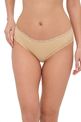 Floreta Unterhosen Damen 6er Pack Baumwolle Slips mit Spitze - Atmungsaktiv und bequem (XL, Beige) von Floreta