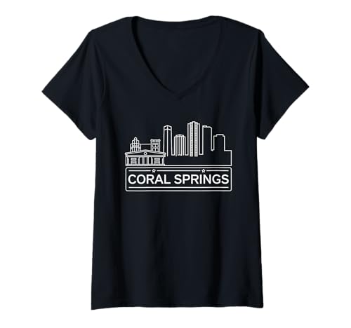 Damen Skyline von Coral Springs T-Shirt mit V-Ausschnitt von Florida Coral Springs Town