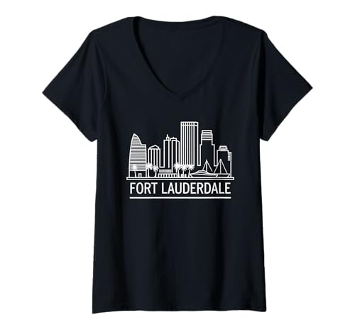 Damen Skyline von Fort Lauderdale T-Shirt mit V-Ausschnitt Damen Skyline von Fort Lauderdale T-Shirt mit V-Ausschnitt von Florida Fort Lauderdale Town