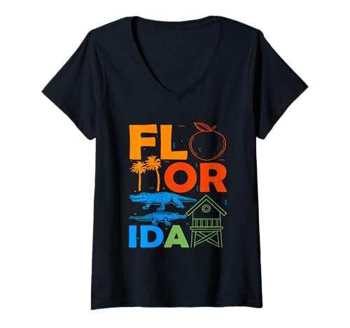 Damen Florida-Lover Florida-Souvenir für Damen, Alligator Florida T-Shirt mit V-Ausschnitt Damen Florida-Lover Florida-Souvenir für Damen, Alligator Florida T-Shirt mit V-Ausschnitt von Florida Gifts For Men & Women