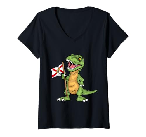 Damen Florida Lover Kinder Dinosaurier Liebhaber USA Florida Flagge T-Shirt mit V-Ausschnitt Damen Florida Lover Kinder Dinosaurier Liebhaber USA Florida Flagge T-Shirt mit V-Ausschnitt von Florida Gifts For Men & Women