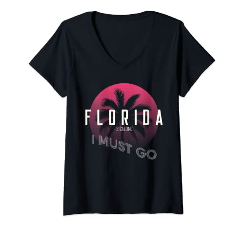 Damen Florida ruft an und ich muss gehen | Florida T-Shirt mit V-Ausschnitt Damen Florida ruft an und ich muss gehen | Florida T-Shirt mit V-Ausschnitt von Florida Is Calling Clothing Apparel