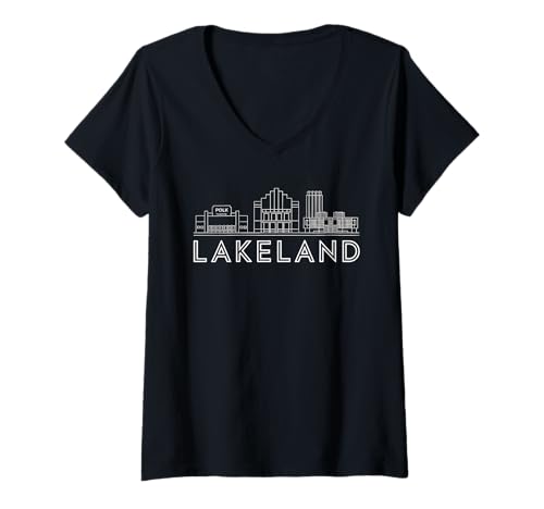 Damen Skyline von Lakeland T-Shirt mit V-Ausschnitt von Florida Lakeland Town