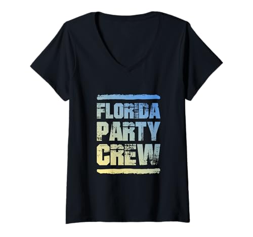 Damen Florida Party Crew | Zitat des Urlaubsteams T-Shirt mit V-Ausschnitt Damen Florida Party Crew | Zitat des Urlaubsteams T-Shirt mit V-Ausschnitt von Florida Party Mood Inc