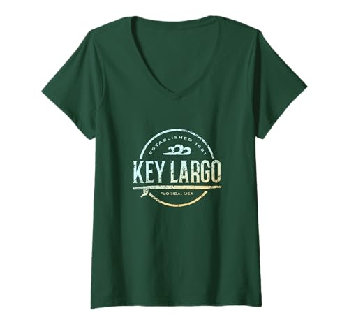 Damen Key Largo - Retro Key Largo Florida Vintage-Surf T-Shirt mit V-Ausschnitt Damen Key Largo - Retro Key Largo Florida Vintage-Surf T-Shirt mit V-Ausschnitt von Florida Shoreline Apparel
