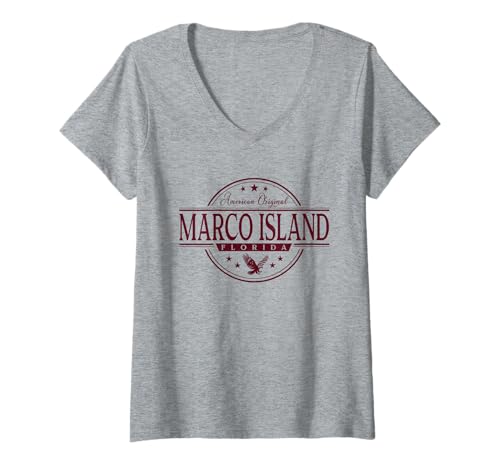 Damen Marco Island Florida - Marco Island FL Label T-Shirt mit V-Ausschnitt Damen Marco Island Florida - Marco Island FL Label T-Shirt mit V-Ausschnitt von Florida Souvenir Cos.