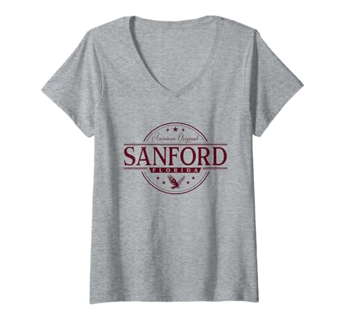 Damen Sanford Florida - Sanford FL Label T-Shirt mit V-Ausschnitt Damen Sanford Florida - Sanford FL Label T-Shirt mit V-Ausschnitt von Florida Souvenir Cos.