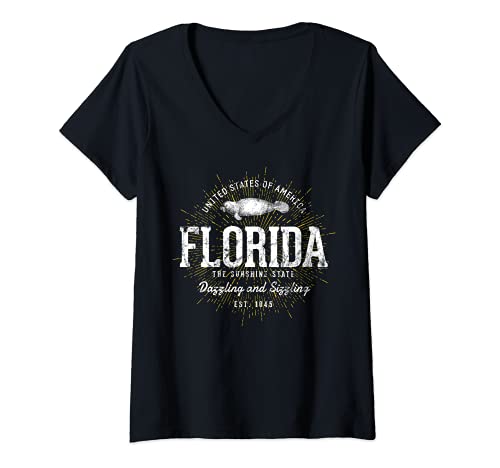Damen Vereinigte Staaten Retro Vintage Florida T-Shirt mit V-Ausschnitt Damen Vereinigte Staaten Retro Vintage Florida T-Shirt mit V-Ausschnitt von Florida Souvenirs von Treaja